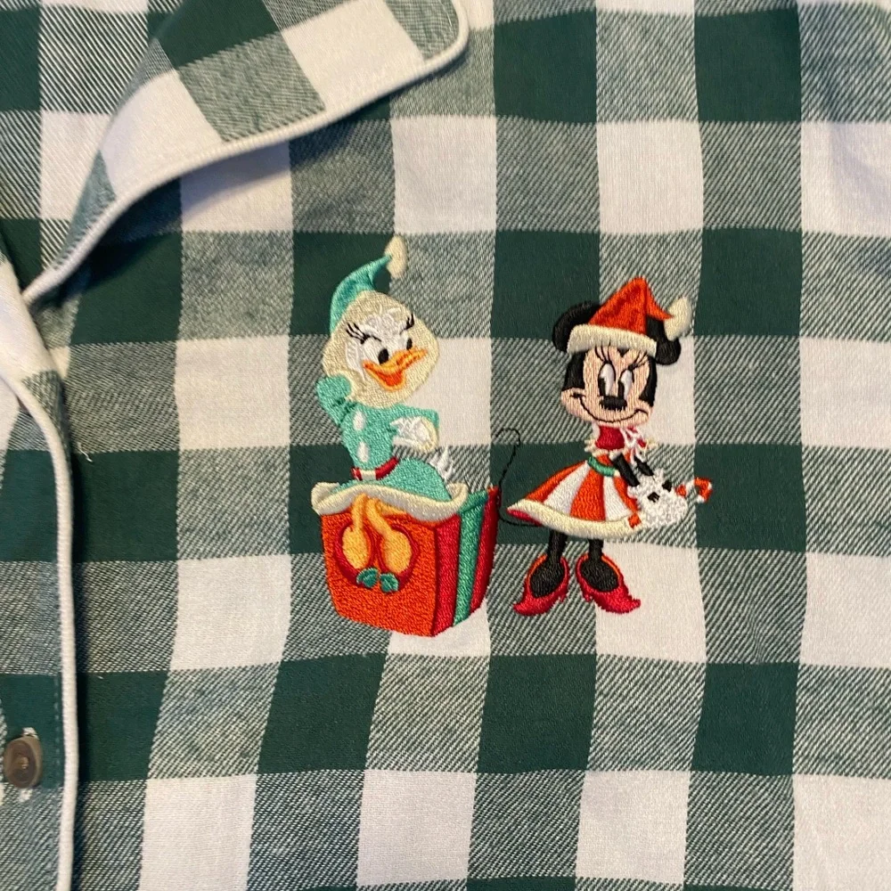 Disney Minnie & Daisy Holiday Sleep Wear Green/White Plaid Pajama Top Women’s XL - Picture 3 of 12
